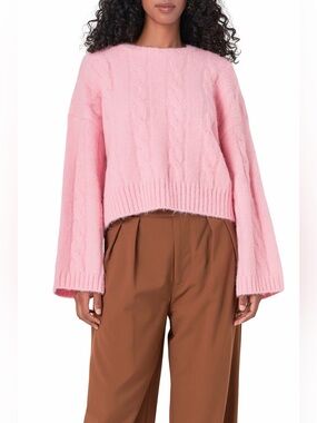Endless Rose Soft Cable-Knit Pink Sweater